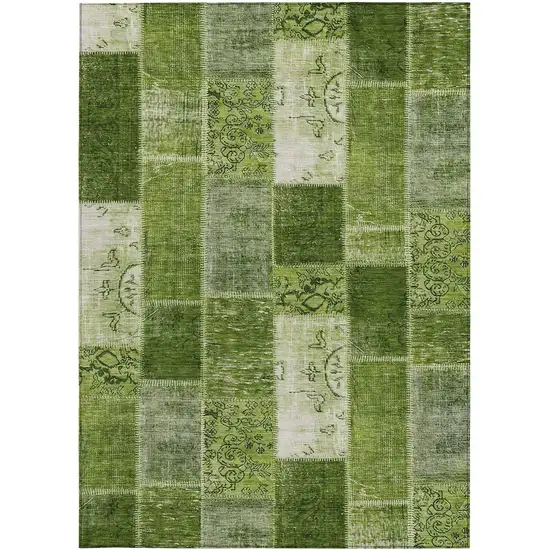 Olive Green And Artichoke Green Patchwork Washable Indoor Outdoor Area Rug Photo 6