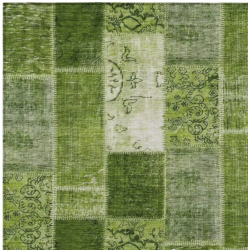 Olive Green And Artichoke Green Patchwork Washable Indoor Outdoor Area Rug Photo 5