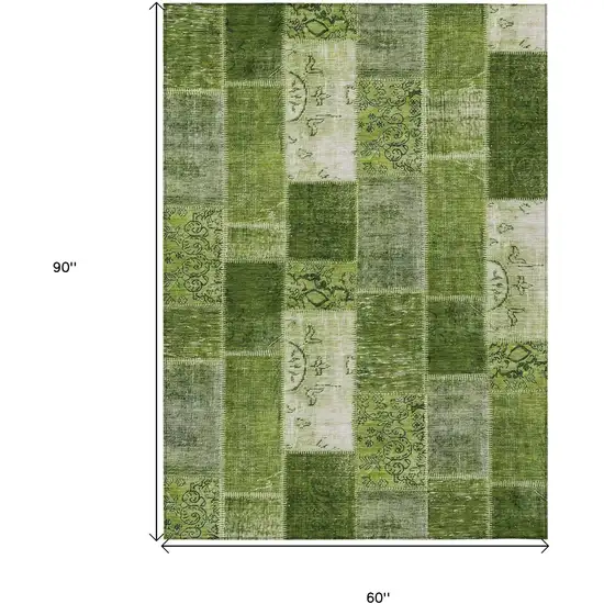 Olive Green And Artichoke Green Patchwork Washable Indoor Outdoor Area Rug Photo 3