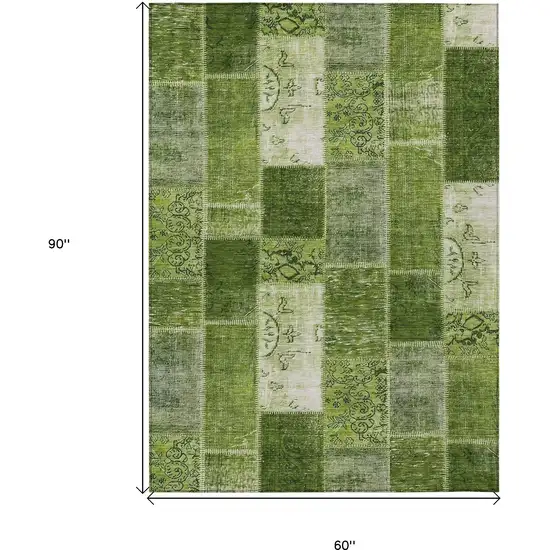 Olive Green And Artichoke Green Patchwork Washable Indoor Outdoor Area Rug Photo 3