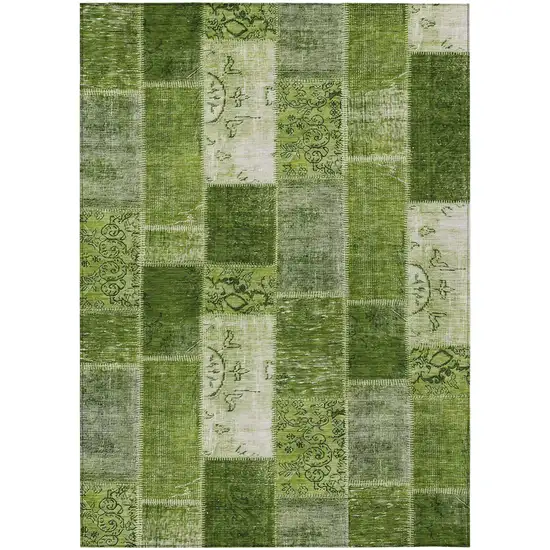 Olive Green And Artichoke Green Patchwork Washable Indoor Outdoor Area Rug Photo 1