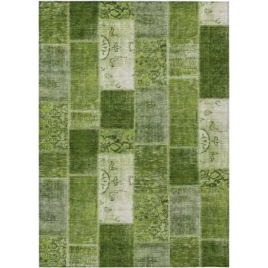 Olive Green And Artichoke Green Patchwork Washable Indoor Outdoor Area Rug Photo 1