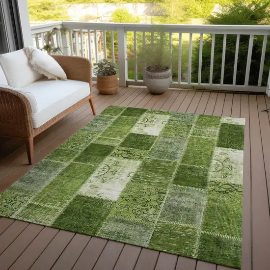 Olive Green And Artichoke Green Patchwork Washable Indoor Outdoor Area Rug Photo 6