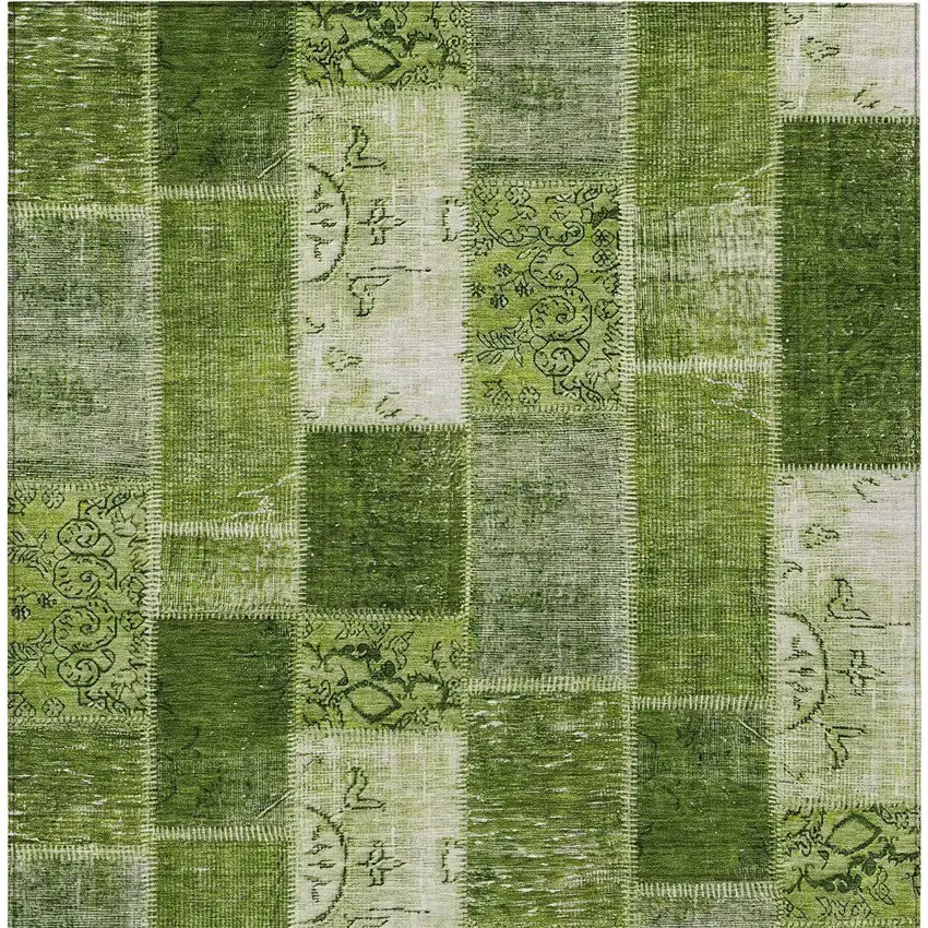 Olive Green And Artichoke Green Patchwork Washable Indoor Outdoor Area Rug Photo 6