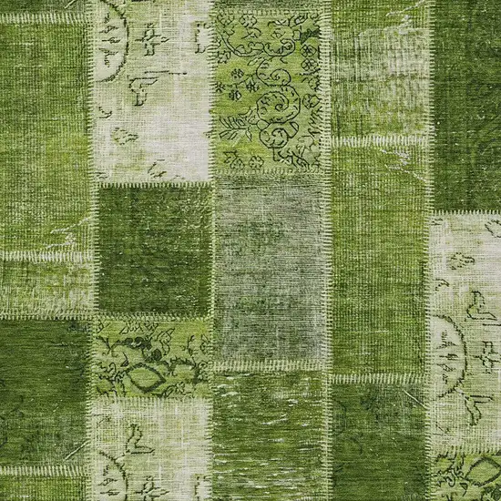 Olive Green And Artichoke Green Patchwork Washable Indoor Outdoor Area Rug Photo 4