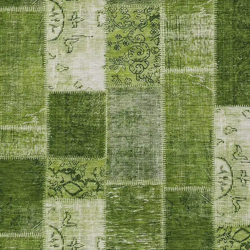 Olive Green And Artichoke Green Patchwork Washable Indoor Outdoor Area Rug Photo 4