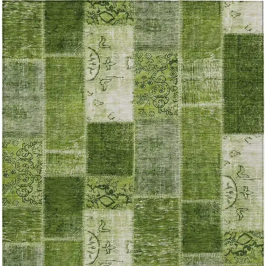 Olive Green And Artichoke Green Patchwork Washable Indoor Outdoor Area Rug Photo 5