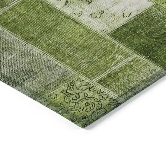 Olive Green And Artichoke Green Patchwork Washable Indoor Outdoor Area Rug Photo 3