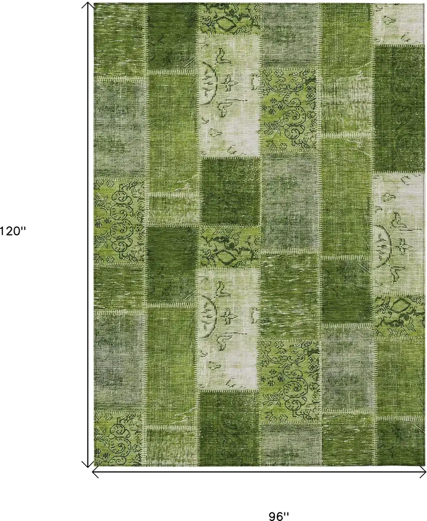 Olive Green And Artichoke Green Patchwork Washable Indoor Outdoor Area Rug Photo 3