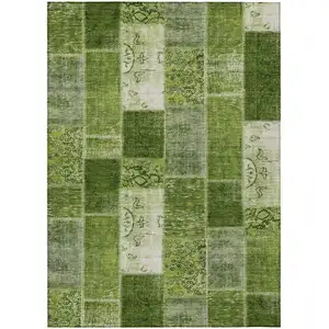 Photo of Olive Green And Artichoke Green Patchwork Washable Indoor Outdoor Area Rug