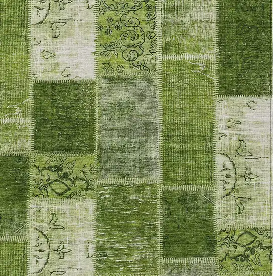Olive Green And Artichoke Green Patchwork Washable Indoor Outdoor Area Rug Photo 4
