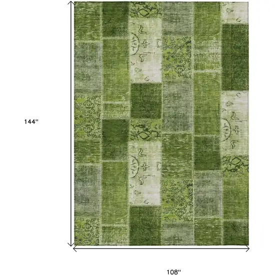Olive Green And Artichoke Green Patchwork Washable Indoor Outdoor Area Rug Photo 3