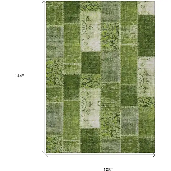 Olive Green And Artichoke Green Patchwork Washable Indoor Outdoor Area Rug Photo 3