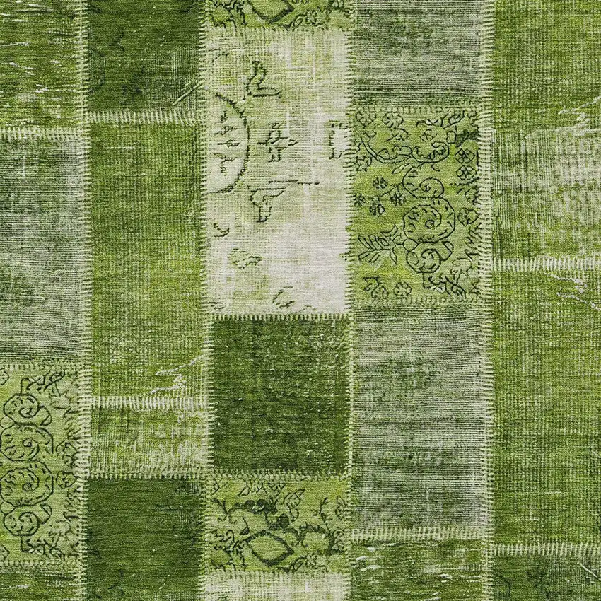 Olive Green And Artichoke Green Patchwork Washable Indoor Outdoor Area Rug Photo 4