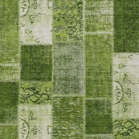 Olive Green And Artichoke Green Patchwork Washable Indoor Outdoor Area Rug Photo 4