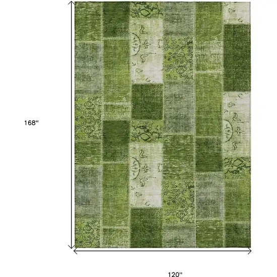 Olive Green And Artichoke Green Patchwork Washable Indoor Outdoor Area Rug Photo 3