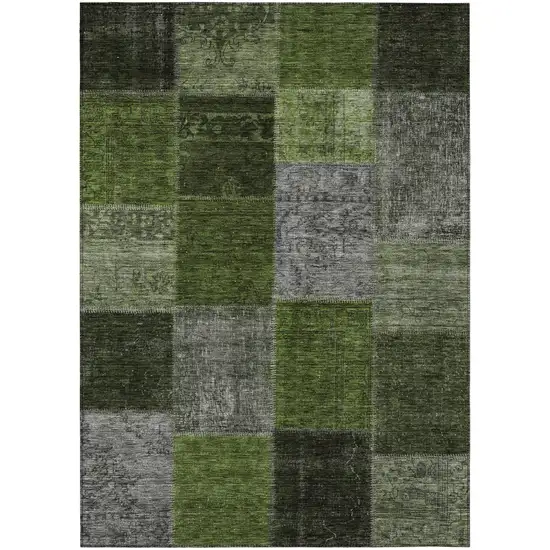 Olive Green And Artichoke Green Patchwork Washable Indoor Outdoor Area Rug Photo 2