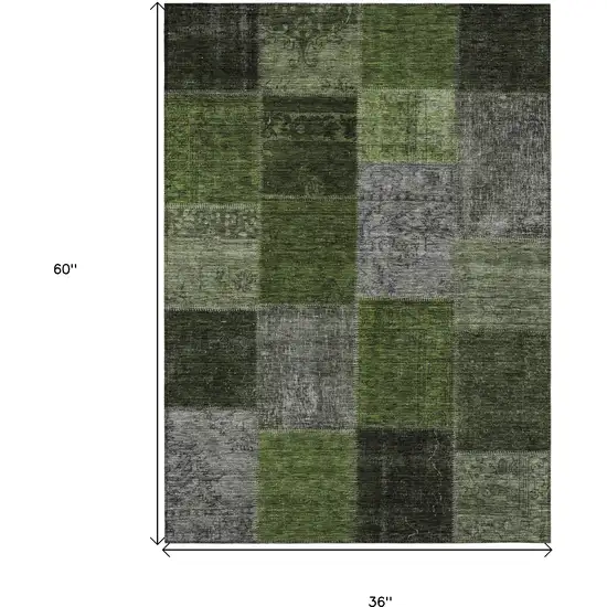 Olive Green And Artichoke Green Patchwork Washable Indoor Outdoor Area Rug Photo 3