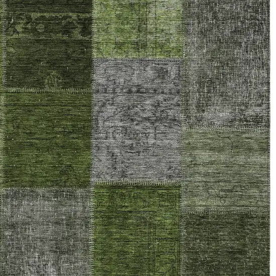 Olive Green And Artichoke Green Patchwork Washable Indoor Outdoor Area Rug Photo 5