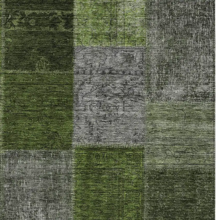 Olive Green And Artichoke Green Patchwork Washable Indoor Outdoor Area Rug Photo 5