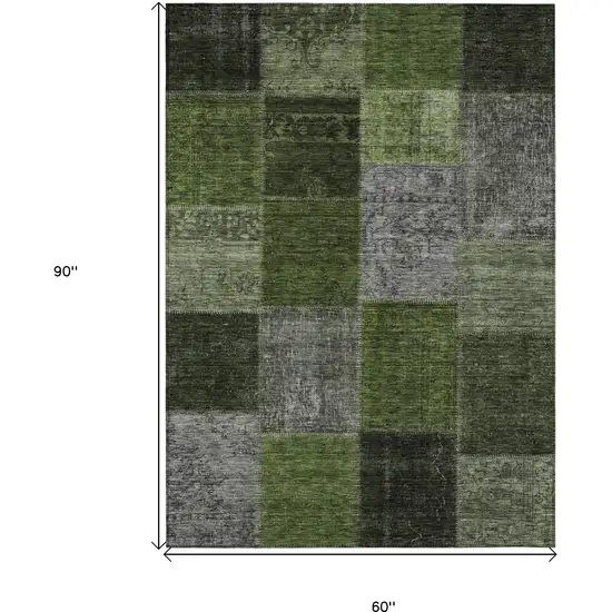 Olive Green And Artichoke Green Patchwork Washable Indoor Outdoor Area Rug Photo 3