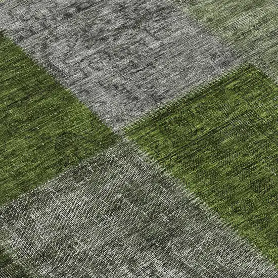 Olive Green And Artichoke Green Patchwork Washable Indoor Outdoor Area Rug Photo 7