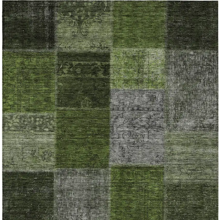 Olive Green And Artichoke Green Patchwork Washable Indoor Outdoor Area Rug Photo 7