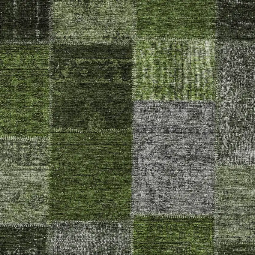 Olive Green And Artichoke Green Patchwork Washable Indoor Outdoor Area Rug Photo 6