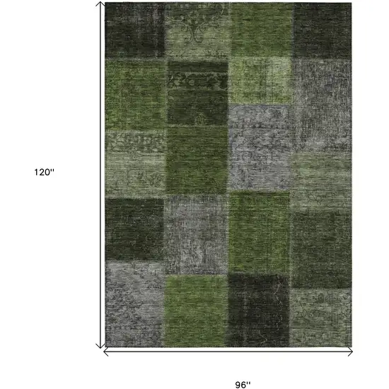 Olive Green And Artichoke Green Patchwork Washable Indoor Outdoor Area Rug Photo 3