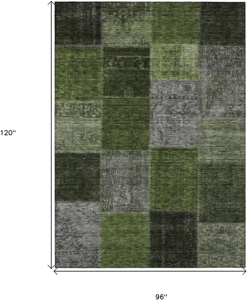 Olive Green And Artichoke Green Patchwork Washable Indoor Outdoor Area Rug Photo 3