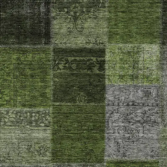 Olive Green And Artichoke Green Patchwork Washable Indoor Outdoor Area Rug Photo 6
