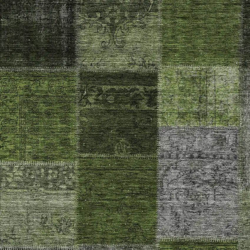 Olive Green And Artichoke Green Patchwork Washable Indoor Outdoor Area Rug Photo 6
