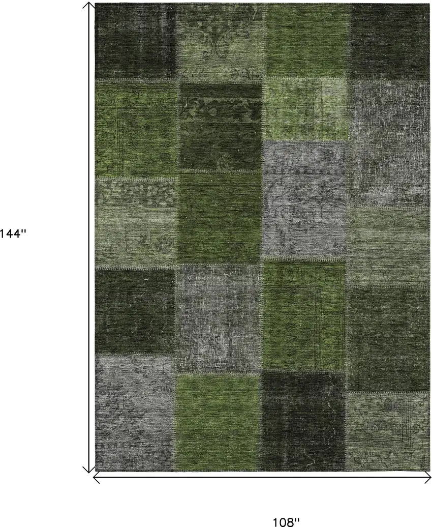 Olive Green And Artichoke Green Patchwork Washable Indoor Outdoor Area Rug Photo 3