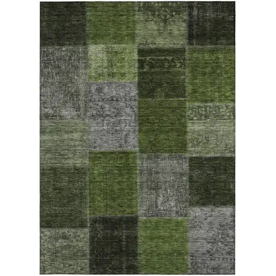 Olive Green And Artichoke Green Patchwork Washable Indoor Outdoor Area Rug Photo 7
