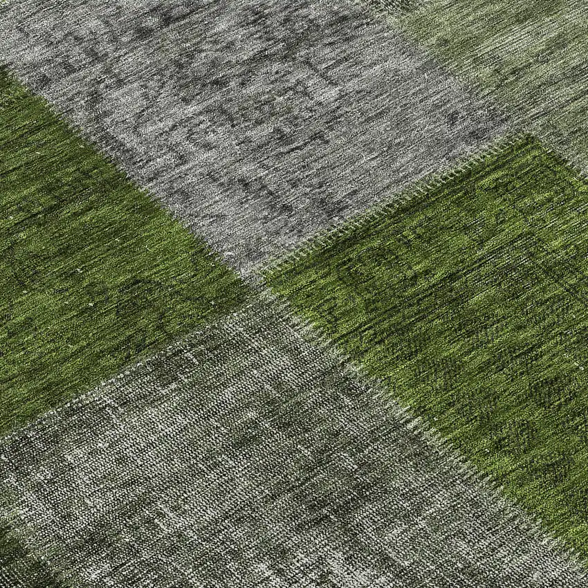 Olive Green And Artichoke Green Patchwork Washable Indoor Outdoor Area Rug Photo 8