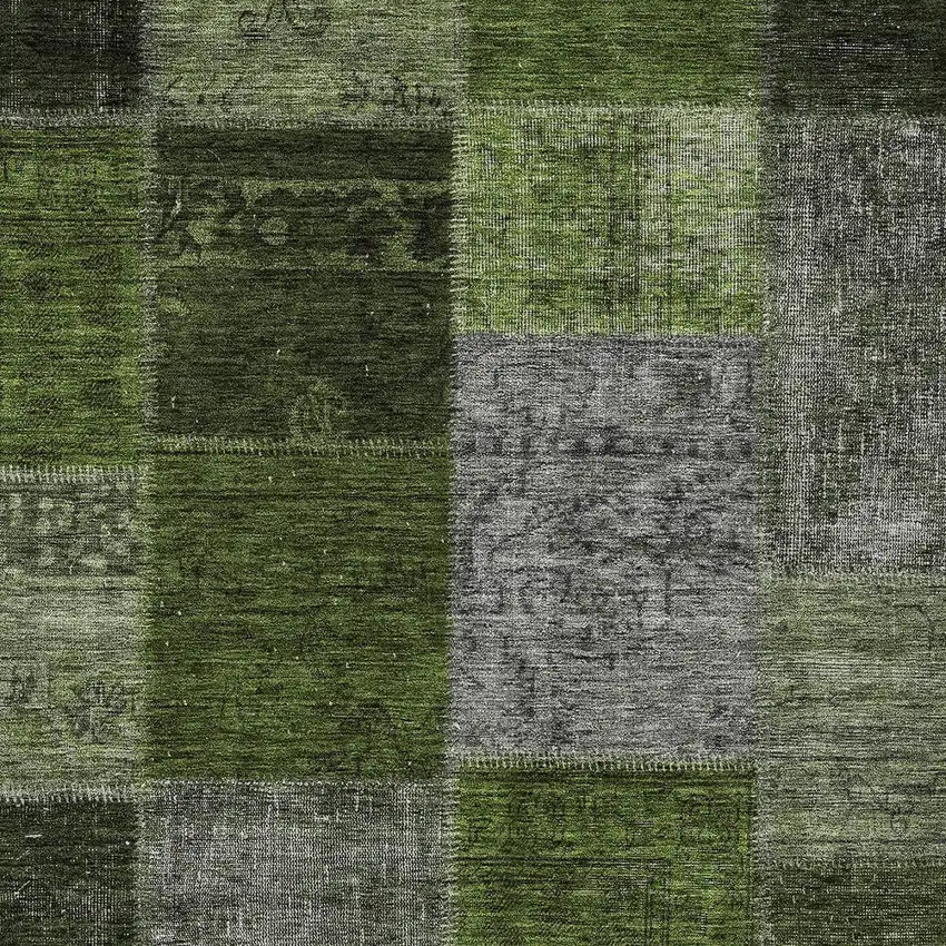 Olive Green And Artichoke Green Patchwork Washable Indoor Outdoor Area Rug Photo 6