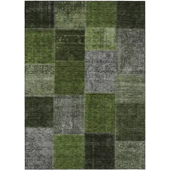 Olive Green And Artichoke Green Patchwork Washable Indoor Outdoor Area Rug Photo 2