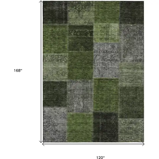 Olive Green And Artichoke Green Patchwork Washable Indoor Outdoor Area Rug Photo 3