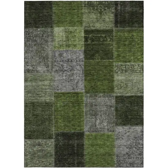 Olive Green And Artichoke Green Patchwork Washable Indoor Outdoor Area Rug Photo 7
