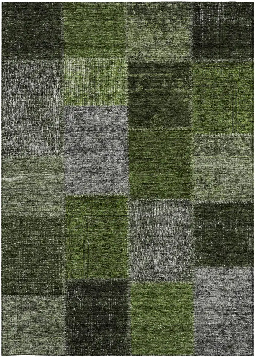 Olive Green And Artichoke Green Patchwork Washable Indoor Outdoor Area Rug Photo 7