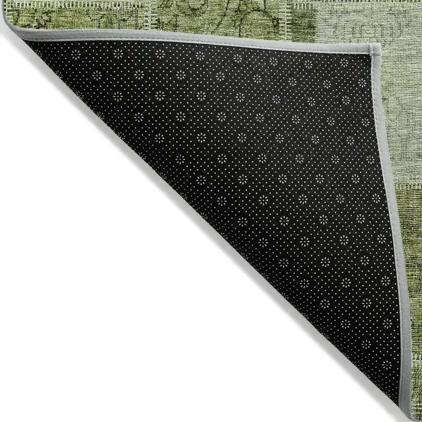 Olive Green And Artichoke Green Patchwork Washable Indoor Outdoor Area Rug Photo 3