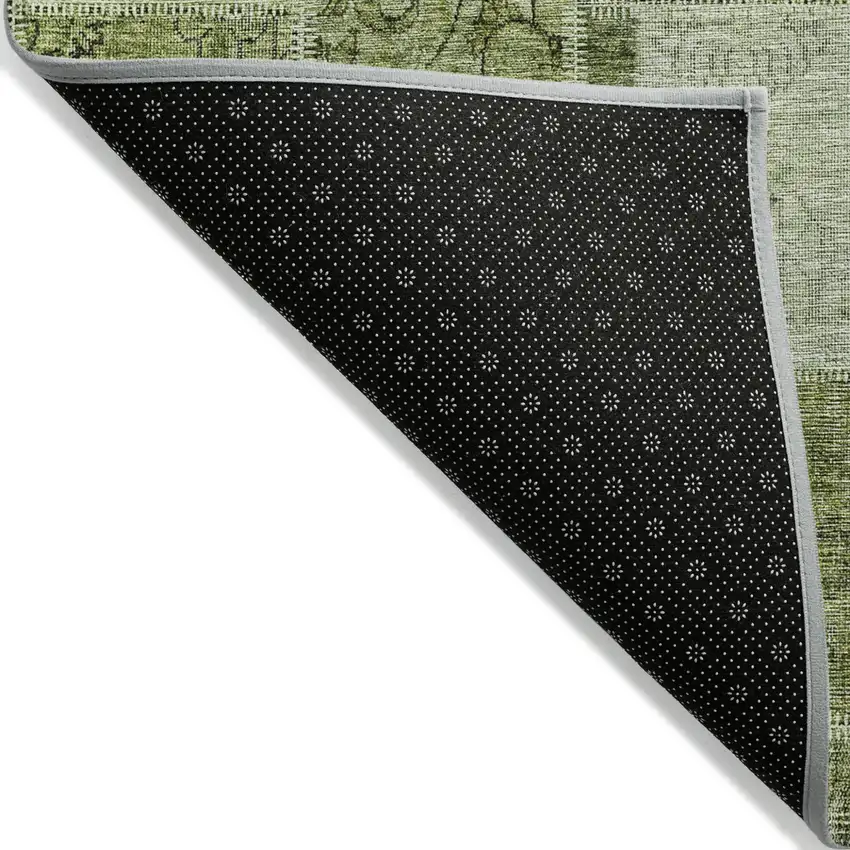 Olive Green And Artichoke Green Patchwork Washable Indoor Outdoor Area Rug Photo 3