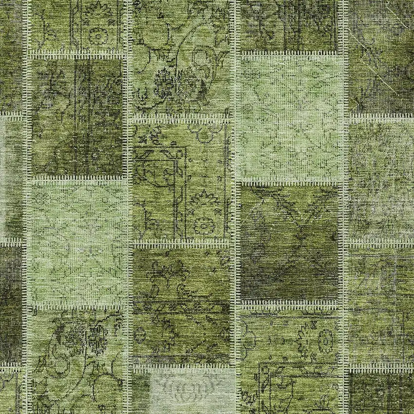 Olive Green And Artichoke Green Patchwork Washable Indoor Outdoor Area Rug Photo 6