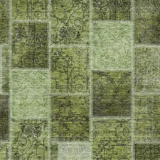 Olive Green And Artichoke Green Patchwork Washable Indoor Outdoor Area Rug Photo 6