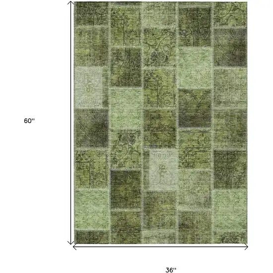 Olive Green And Artichoke Green Patchwork Washable Indoor Outdoor Area Rug Photo 8