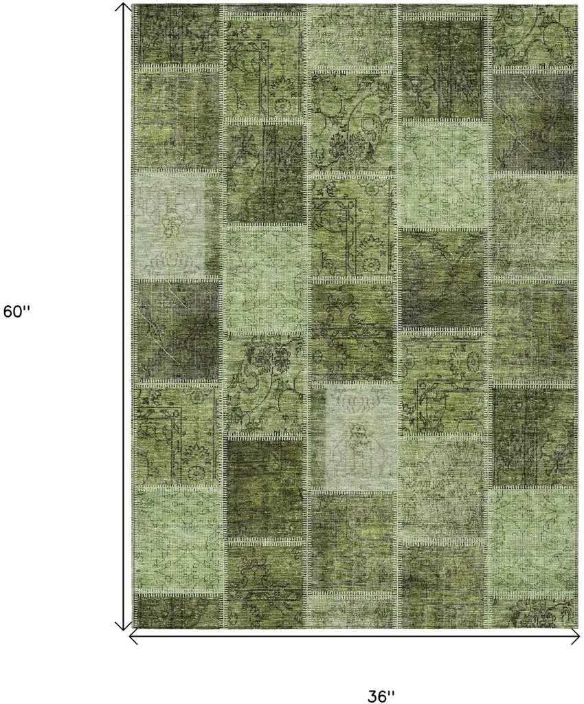 Olive Green And Artichoke Green Patchwork Washable Indoor Outdoor Area Rug Photo 8