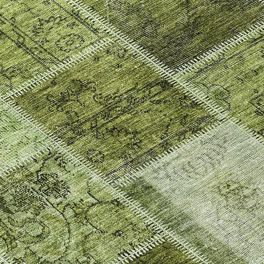 Olive Green And Artichoke Green Patchwork Washable Indoor Outdoor Area Rug Photo 5
