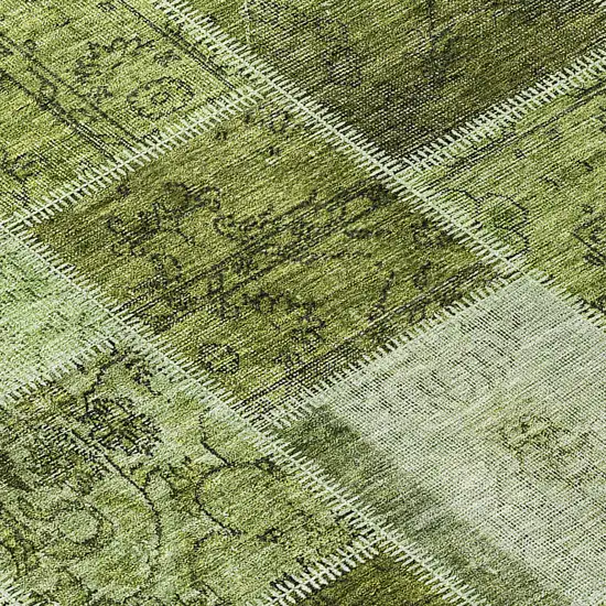 Olive Green And Artichoke Green Patchwork Washable Indoor Outdoor Area Rug Photo 5