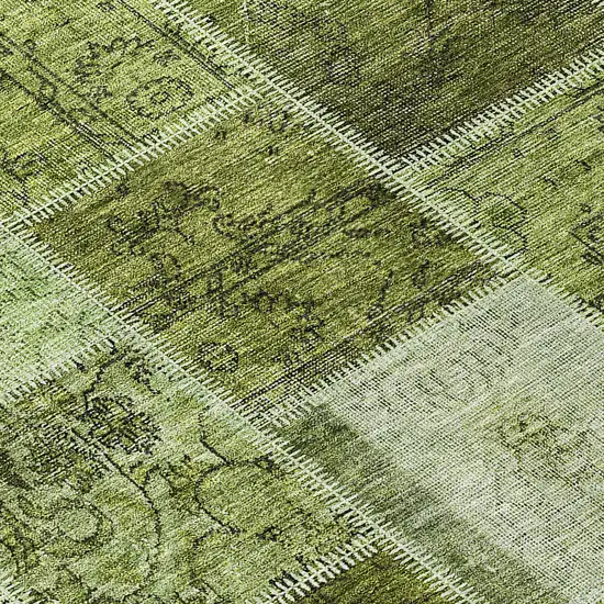 Olive Green And Artichoke Green Patchwork Washable Indoor Outdoor Area Rug Photo 5