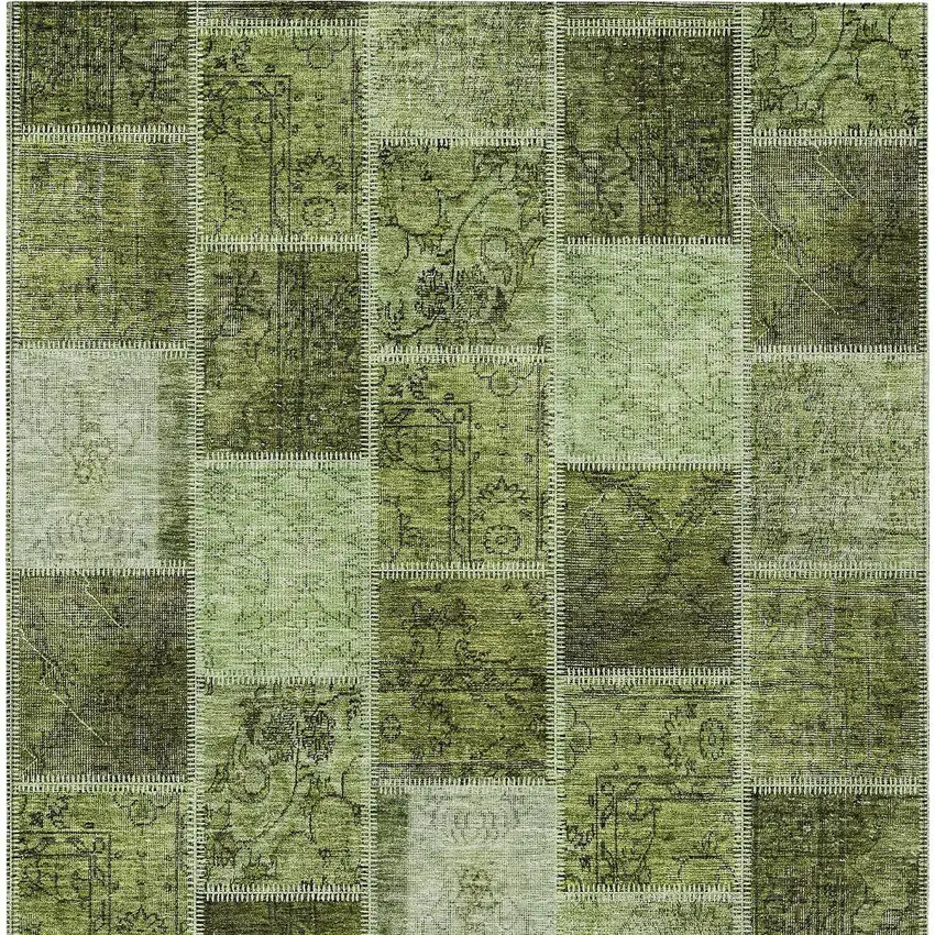 Olive Green And Artichoke Green Patchwork Washable Indoor Outdoor Area Rug Photo 7